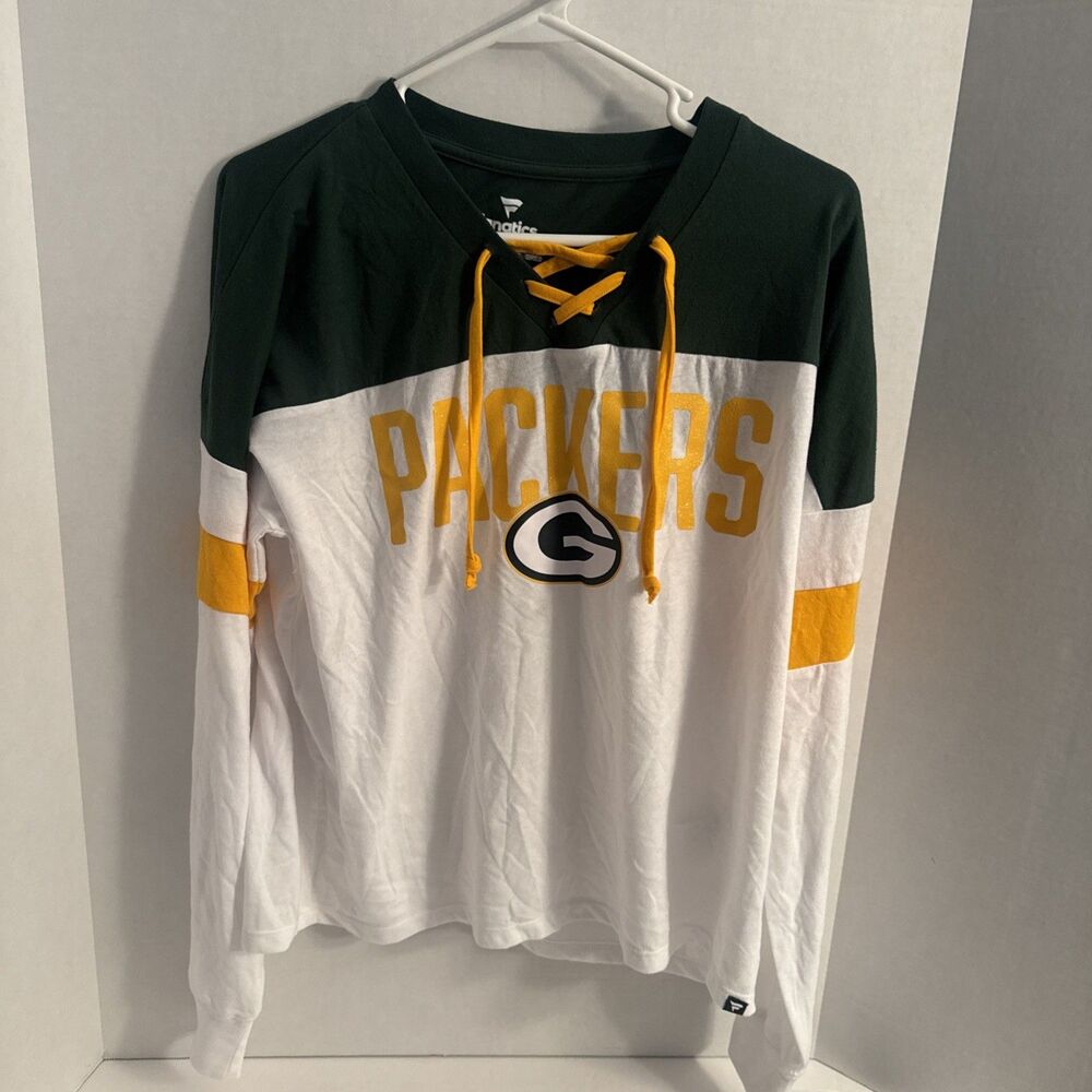 Green Bay Packers NFL Fanatics Women’s Lace Up Long Sleeve T-Shirt Size M NWT